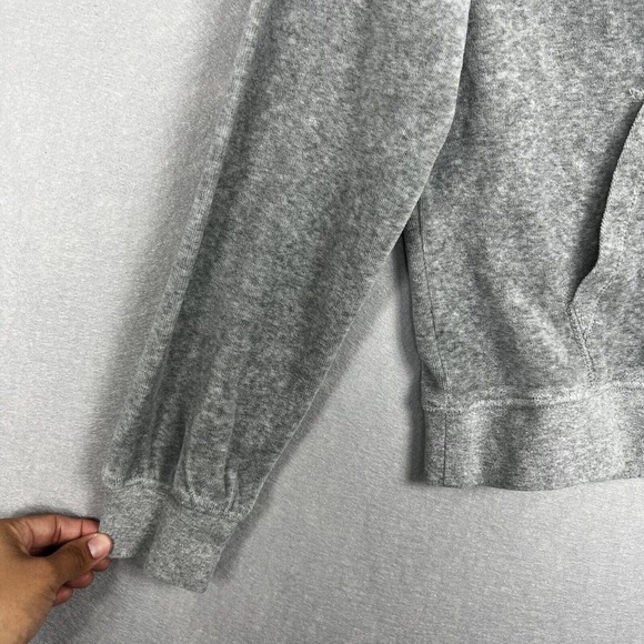 J.Crew Pullover Hoodie XS Gray Velvet Long Sleeve Pockets Relaxed Velour - Picture 4 of 9